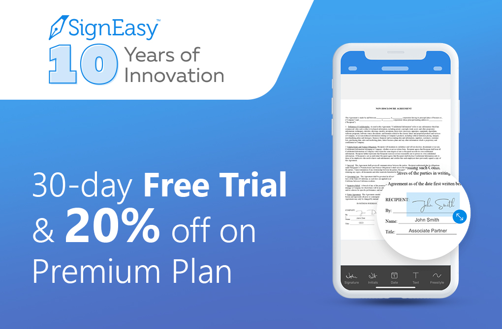 Get 20% off on the Premium plan from SignEasy